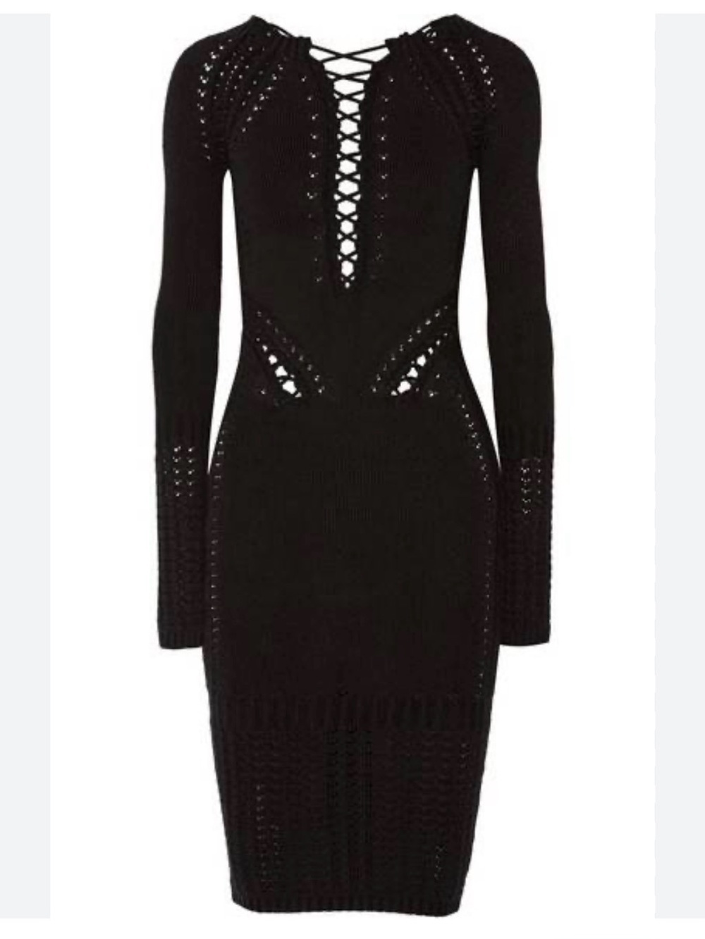 Rare CUSHNIE ET OCHS As Seen On Kim Kardashian Black Lace Up Cutout Knit Dress